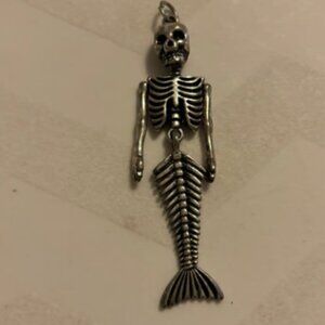SILVER MERMAID SKELETON PENDANT jointed siren skull goth punk necklace